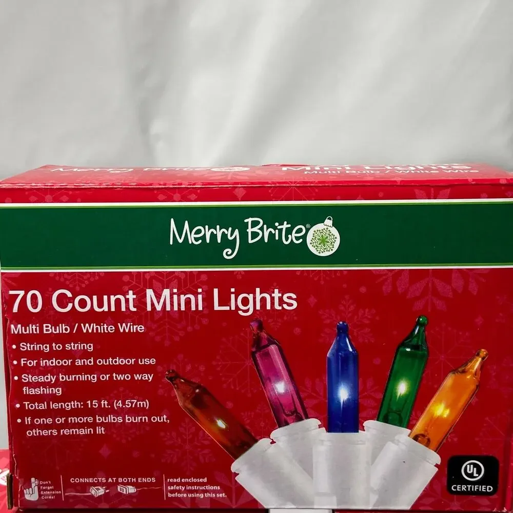 NEW 350 COUNT HOLIDAY CHRISTMAS MINI LIGHTS WHITE WIRE 70 COLORED BULBS PER BOX